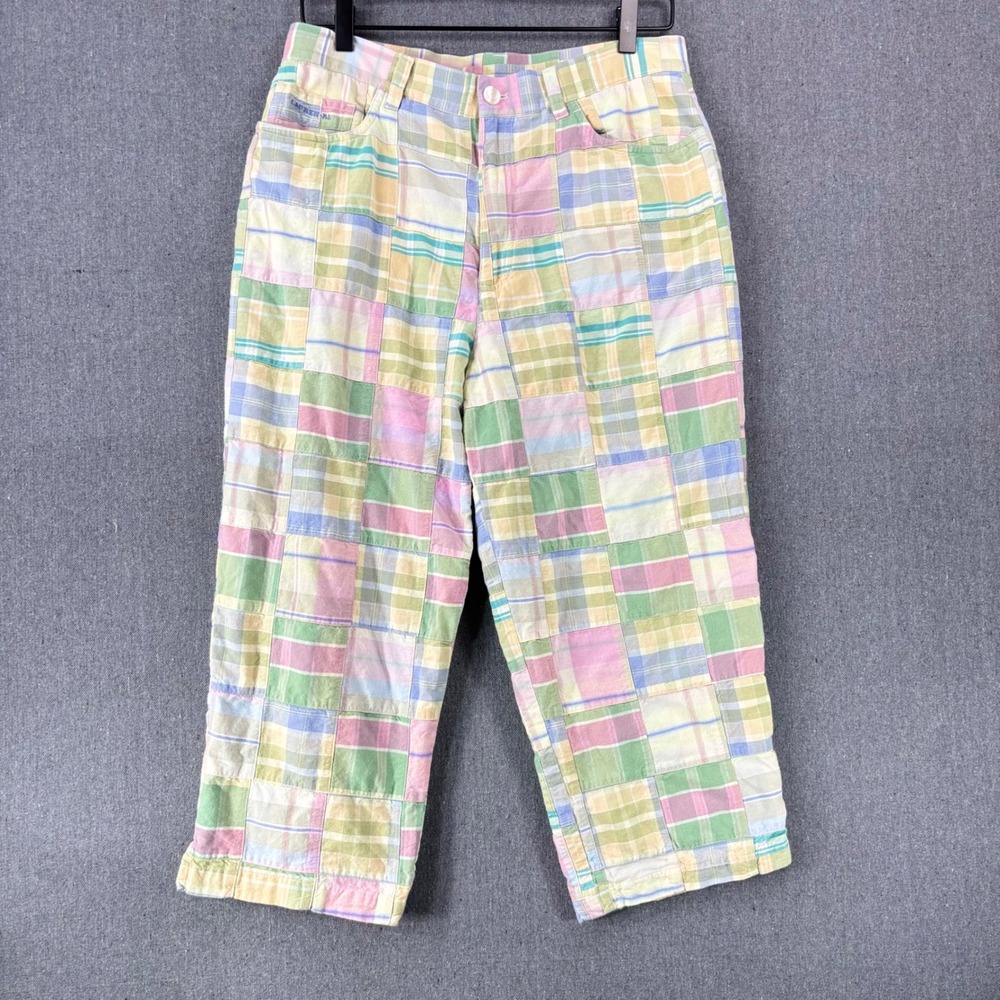 Lauren Jeans Co Ralph Lauren Pants Womens 12 Multicolor Patchwork Plaid Cropped - Picture 2 of 9